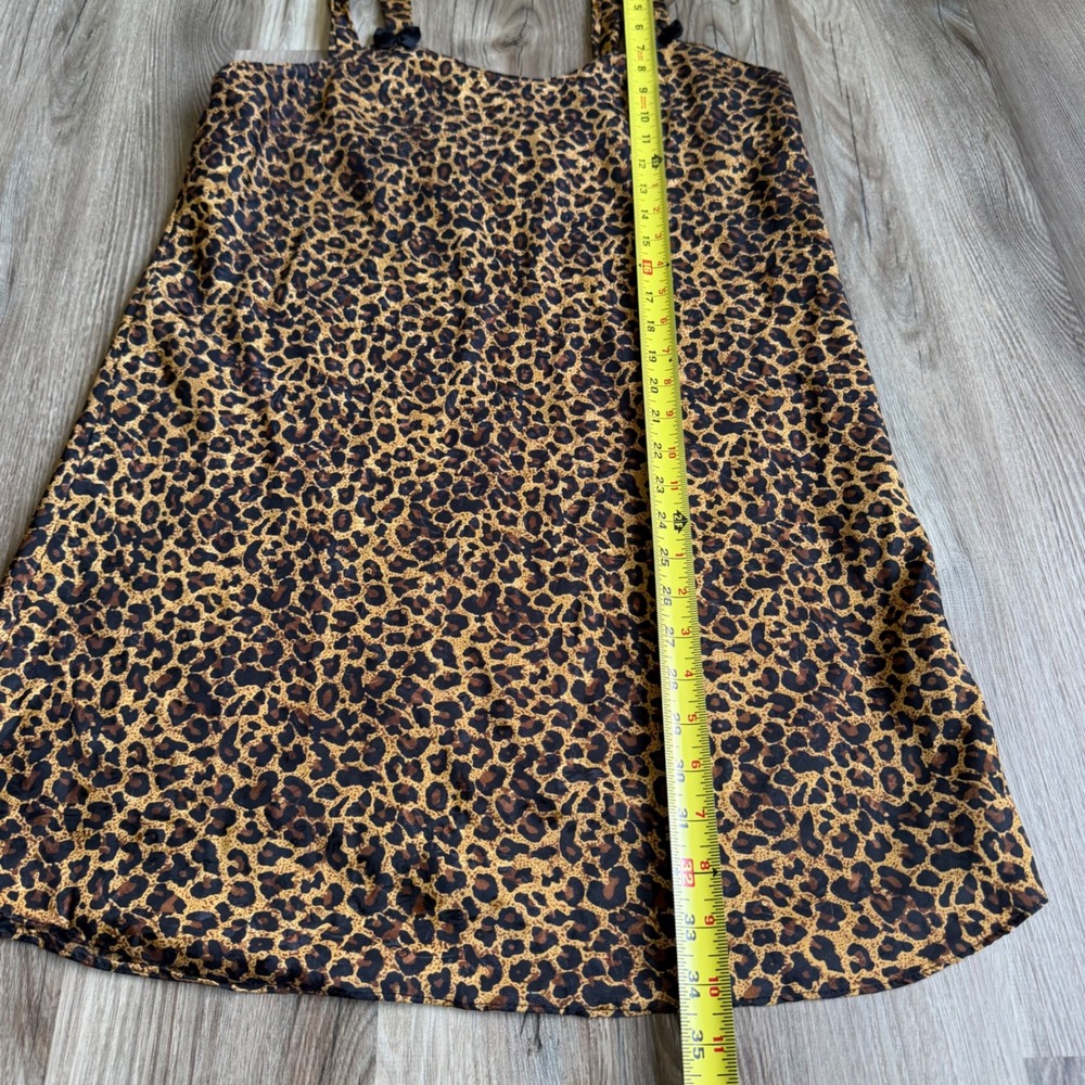 Vintage Leopard Print Satin Slip Dress Animal Pattern Bow Straps Mobwife M - Picture 4 of 5